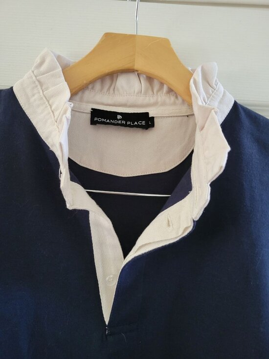 Tuckernuck Pomander Place Navy French Terry Dress size Large Preppy Ruffled - Picture 4 of 10